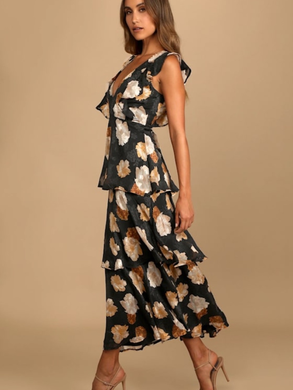 Lulus No Introductions Needed Black Burnout Floral Tiered Maxi Dress - Size XL